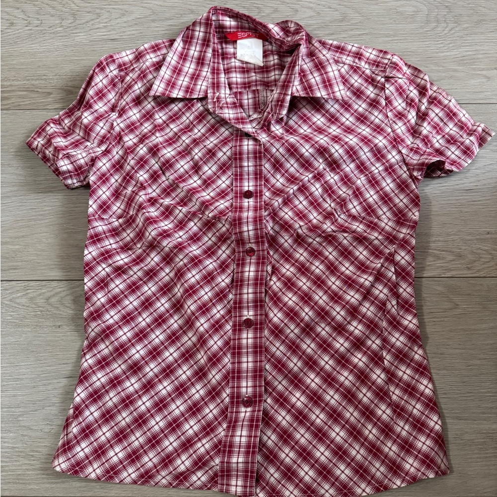 Esprit Burgundy Plaid Button-Down Shirt